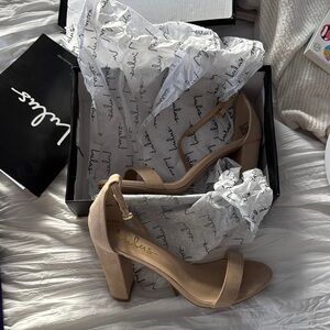 Lulu's Beige Ankle Strap Heels